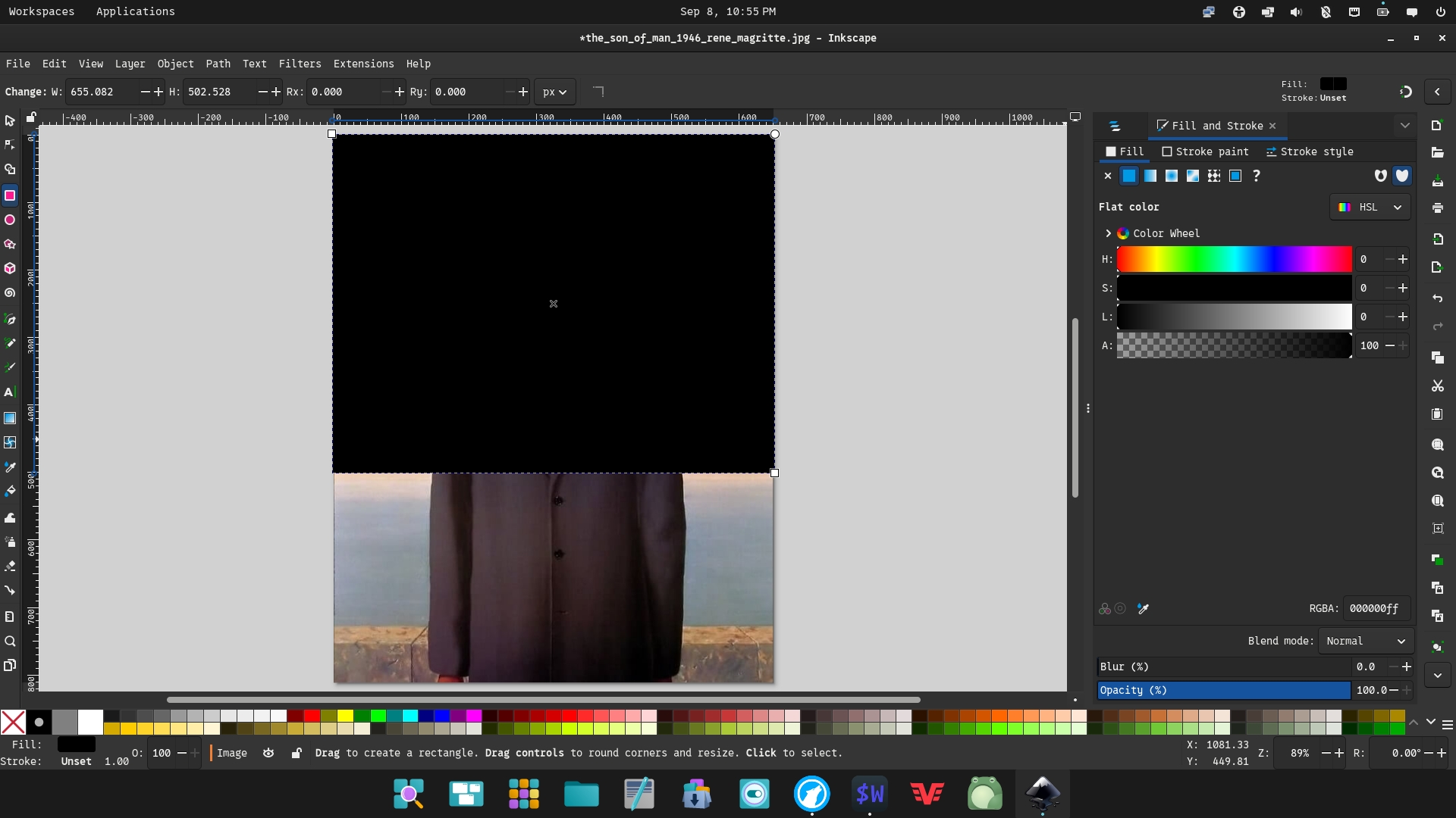 Screenshot showing the Rectangle tool having drawn a black square over an image