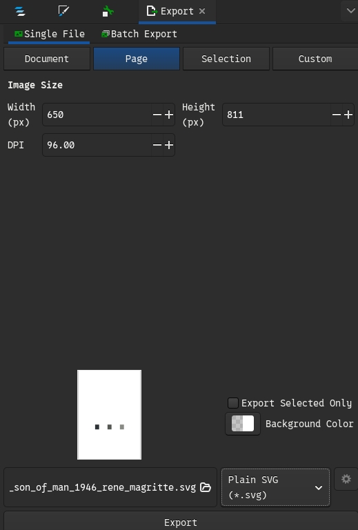 Screenshot showing the Export options