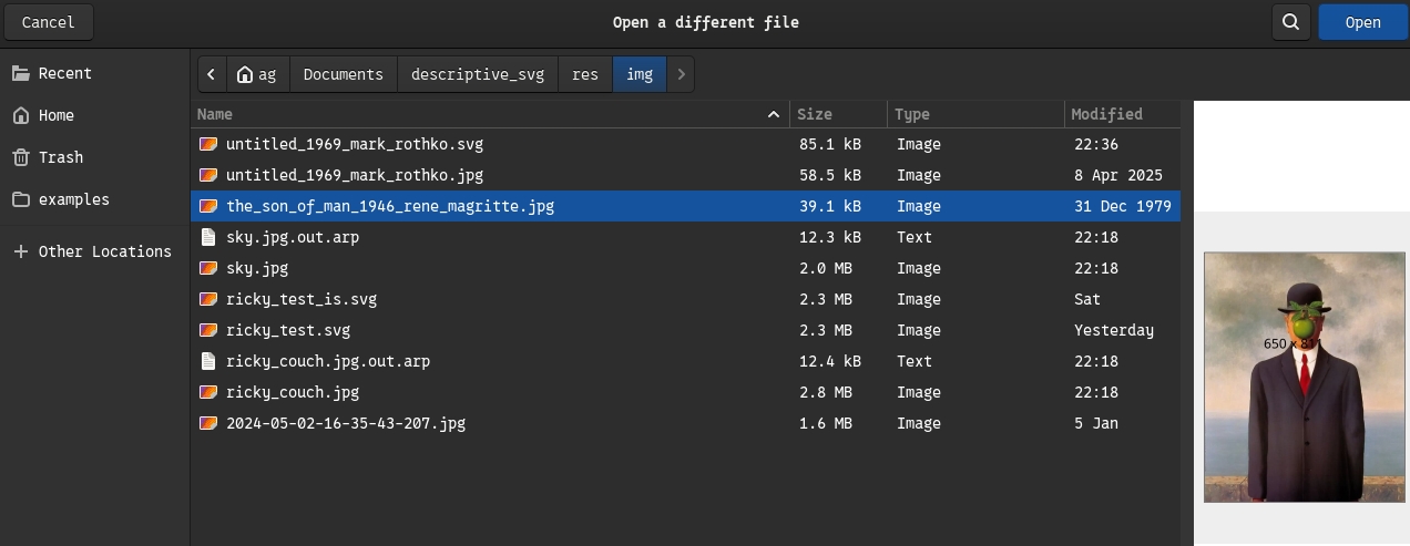 Screenshot showing the Inkscape file browser
