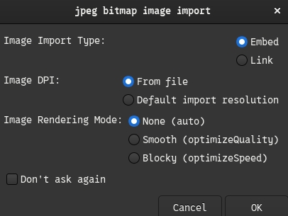 Screenshot showing the options you are given after selecting a raster image in Inkscape