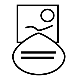 Descriptive SVG icon, a word bubble with some text pointing to the ocean in a simplistic black and white image of the sun beating down on the ocean